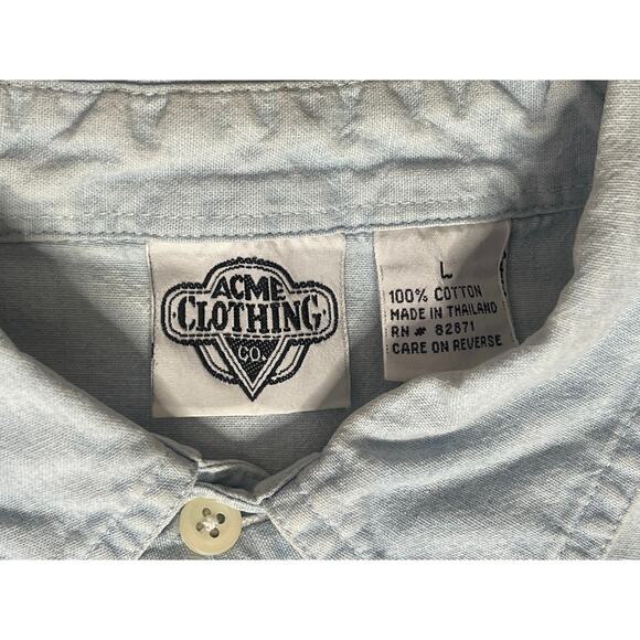 LOONEY TUNES Acme Clothing Denim Button Down Collared Shirt Size Men's Large - Picture 2 of 6